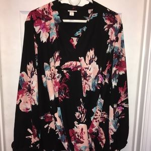 Ava & Viv Black Floral Wrap Blouse